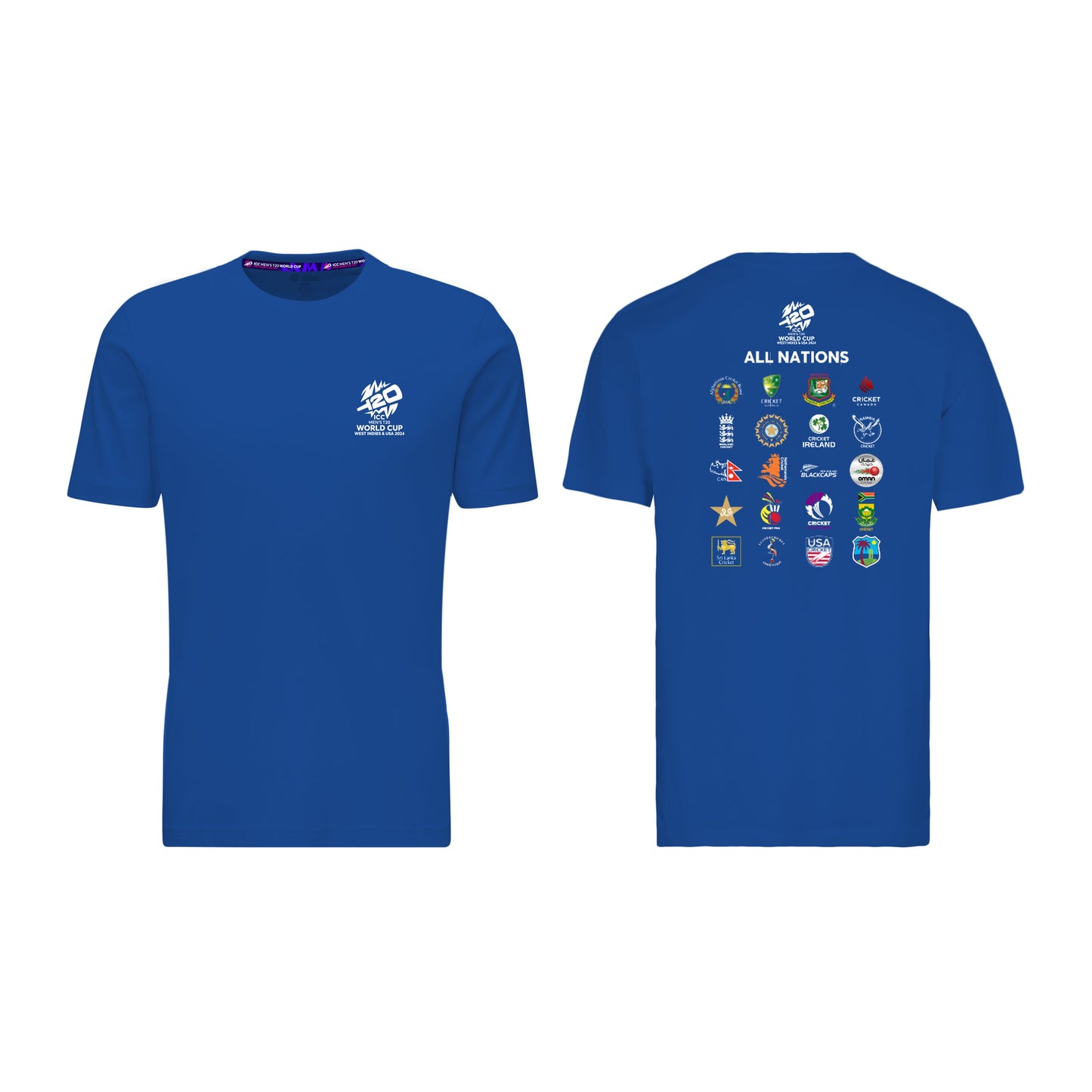 🎁 ICC Men's T20 World Cup West Indies & USA 2024 All Nations Blue T-shirt (100% off)