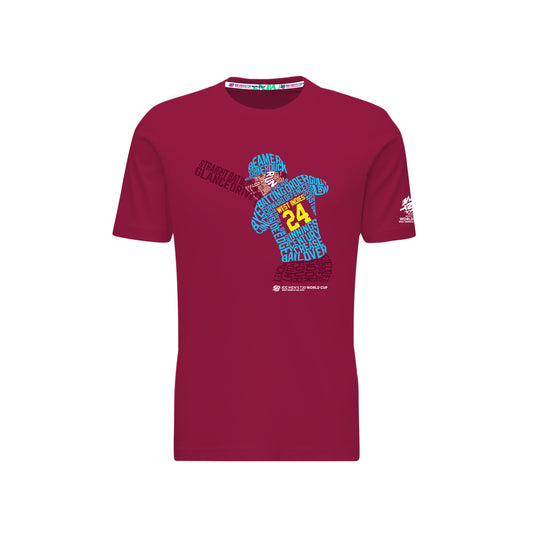 ICC T20 West Indies Cricket Player Typography Burgundy T-shirt