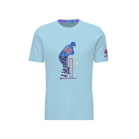 ICC T20 USA Cricket Player Typography Light Blue T-shirt