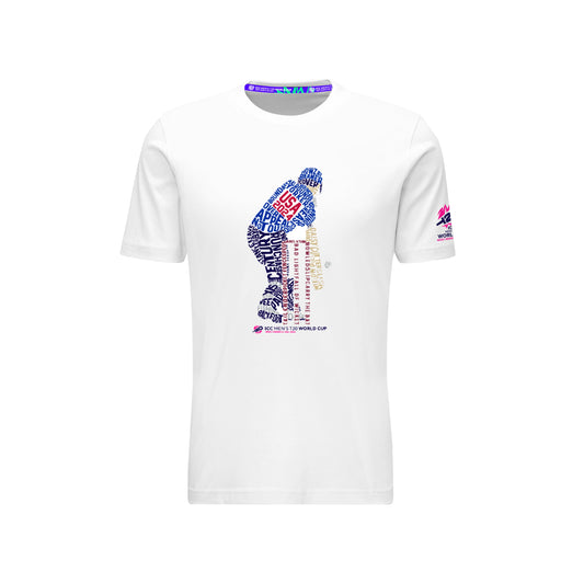 🎁 ICC T20 USA Cricket Player Typography White T-shirt (100% off)