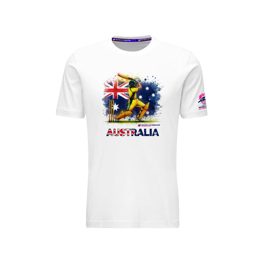 ICC T20 Australia Cricket Player Flag Art White T-shirt