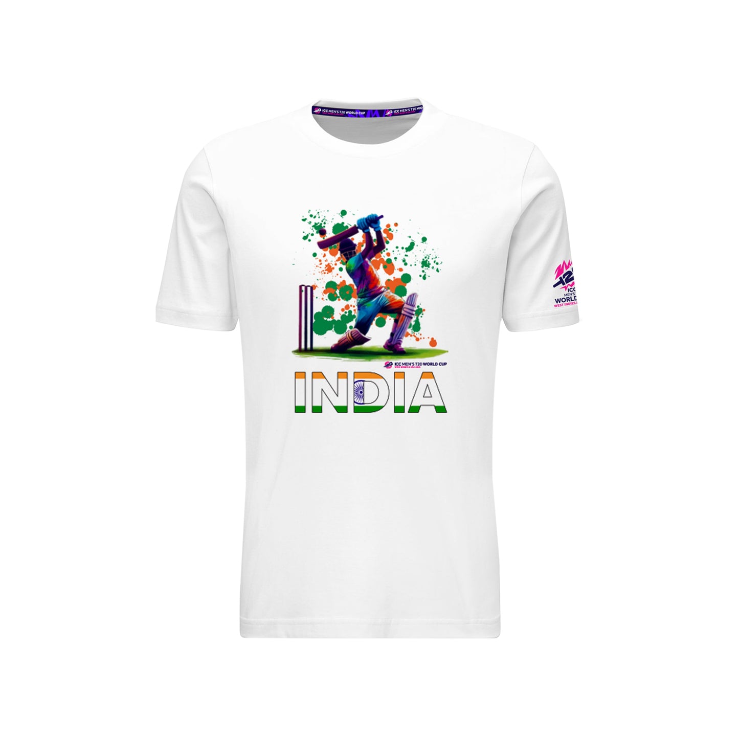 🎁 ICC T20 India Cricket Player Flag Art White T-shirt (100% off)