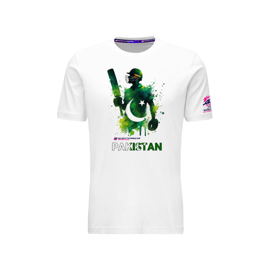 ICC T20 Pakistan Cricket Player Flag Art White T-shirt