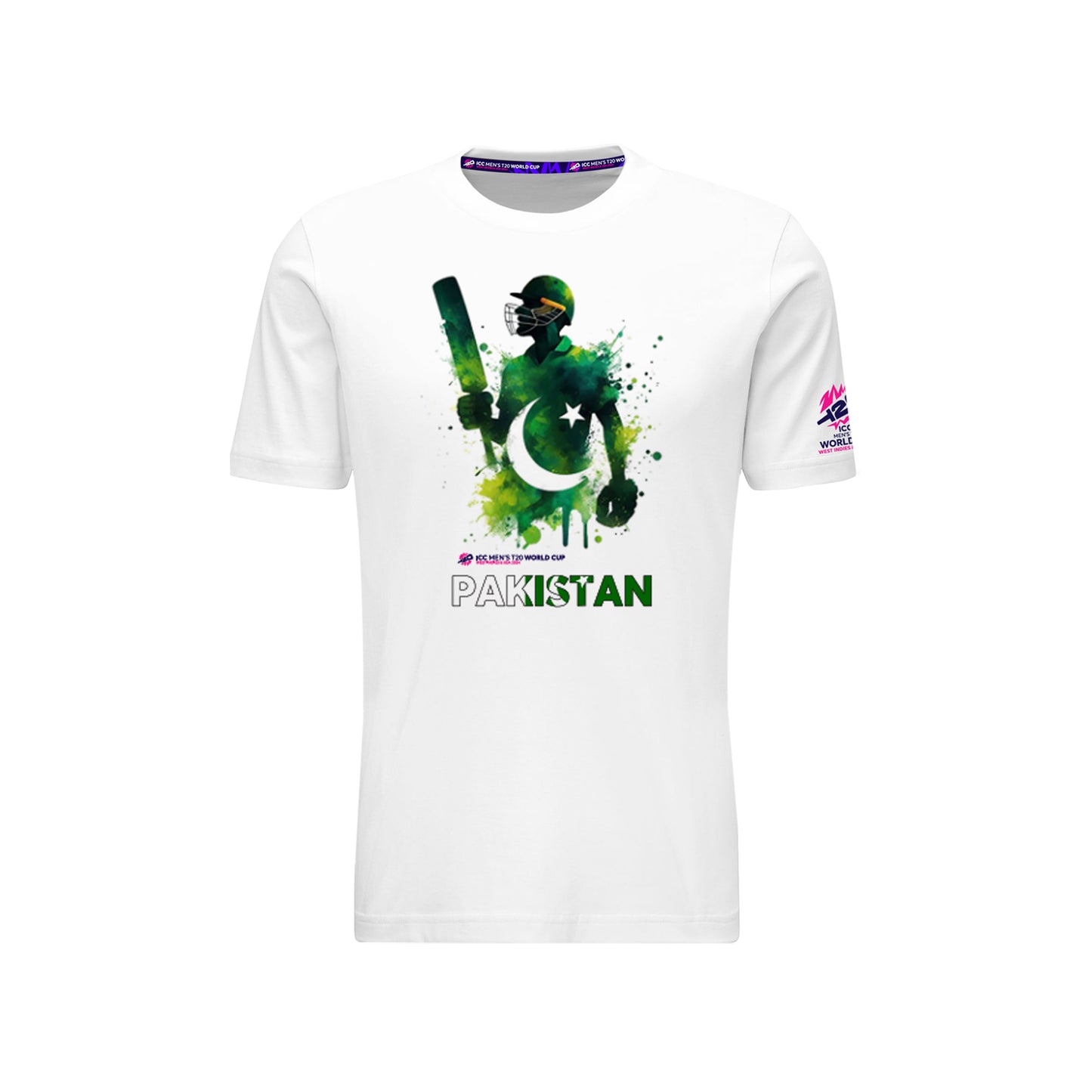 🎁 ICC T20 Pakistan Cricket Player Flag Art White T-shirt (100% off)