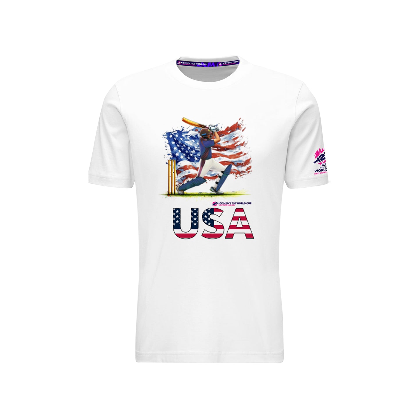 🎁 ICC T20 USA Cricket Player Flag Art White T-shirt (100% off)