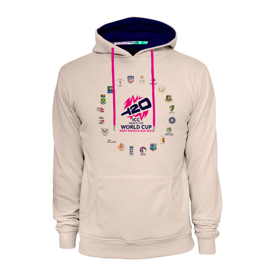 ICC T20 World Cup All Nations Circle Cream Pullover Hoodie - West Indies & USA 2024 Edition