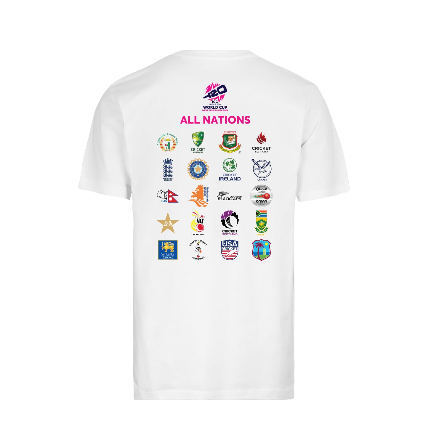 ICC Men's T20 World Cup West Indies & USA 2024 All Nations White T-shirt