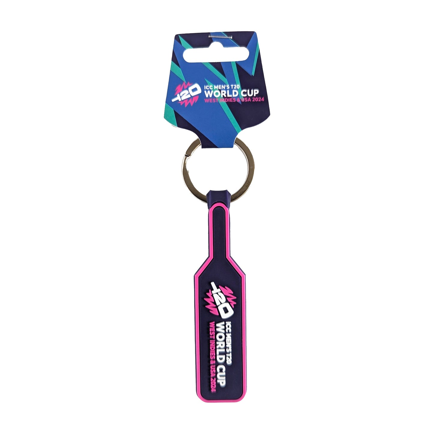 ICC T20 World Rubber Bat Navy/Pink Keyring