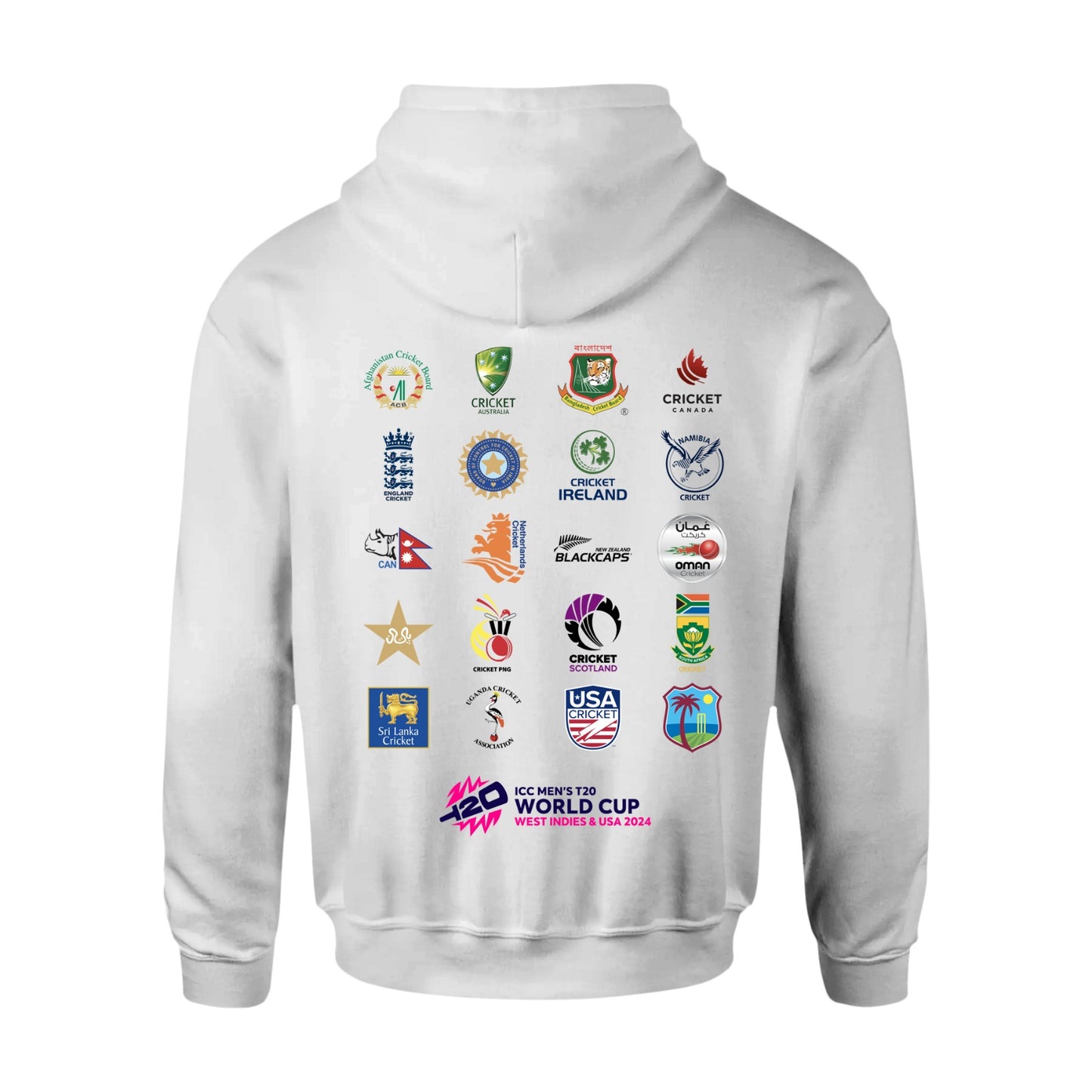 ICC T20 World Cup All Nations White Pullover Hoodie - West Indies & USA 2024 Edition